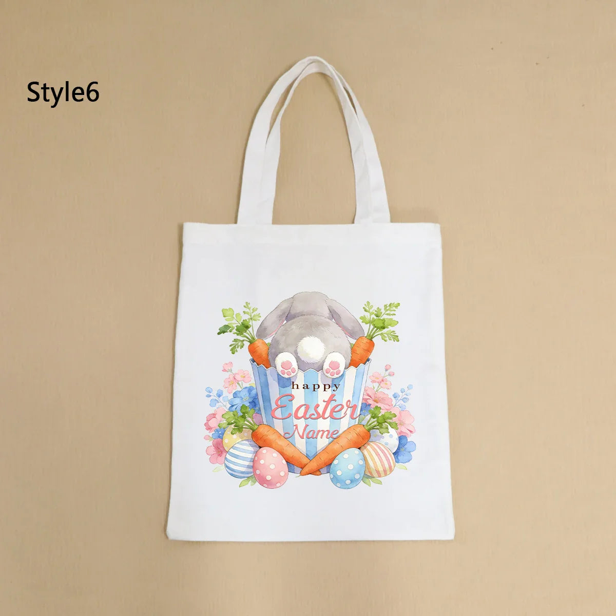 Custom Easter Tote Bag With Bunny And Floral Design, Personalized Name Shoulder Handbag For Spring Celebrations,
