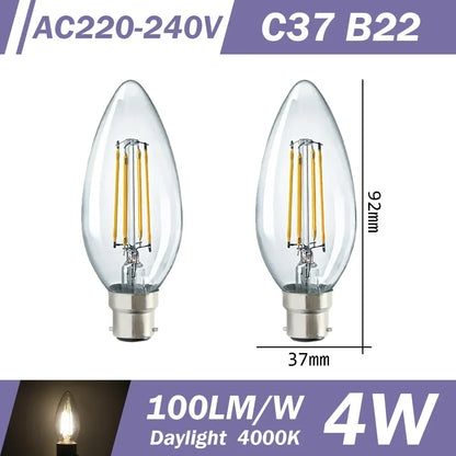 2PCS LED Filament Bulb E14 E27 C35 C35T ST64 G80 A60 220V 4W 9W Warm White Glass 360 Degree Edison Retro Candle Light Blubs