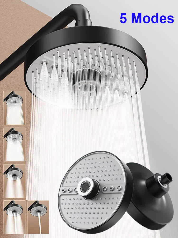 2025 New 5 Modes Large Flow Rainfall Shower Head Supercharge Shower High Pressure Top Spray Rain Showerhead Bathroom Accessories