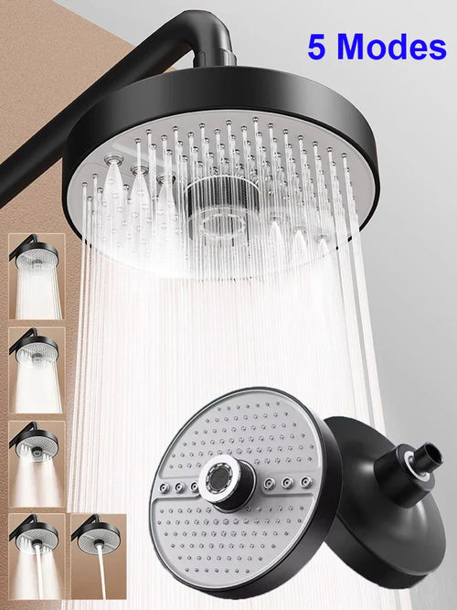 2025 New 5 Modes Large Flow Rainfall Shower Head Supercharge Shower High Pressure Top Spray Rain Showerhead Bathroom Accessories