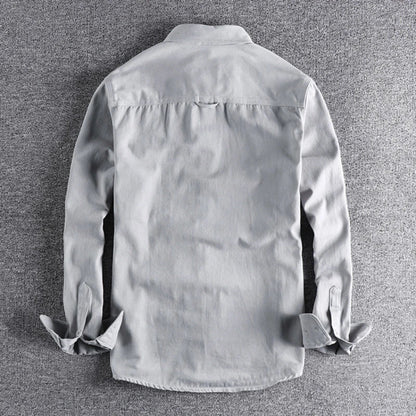 Coarse twill cotton wash-and-wear long-sleeved shirt man-n simple trend pocket spring and autumn casual shirt