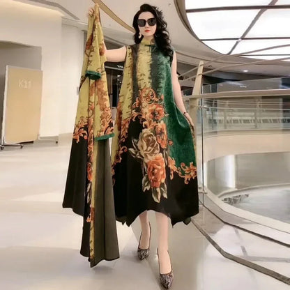 Authentic Silk Dress for Mother, Silkworm Loose Dress, High-End Print, 2-Piece Dress, Women's Dresses, Spring, Summer, New, 2023