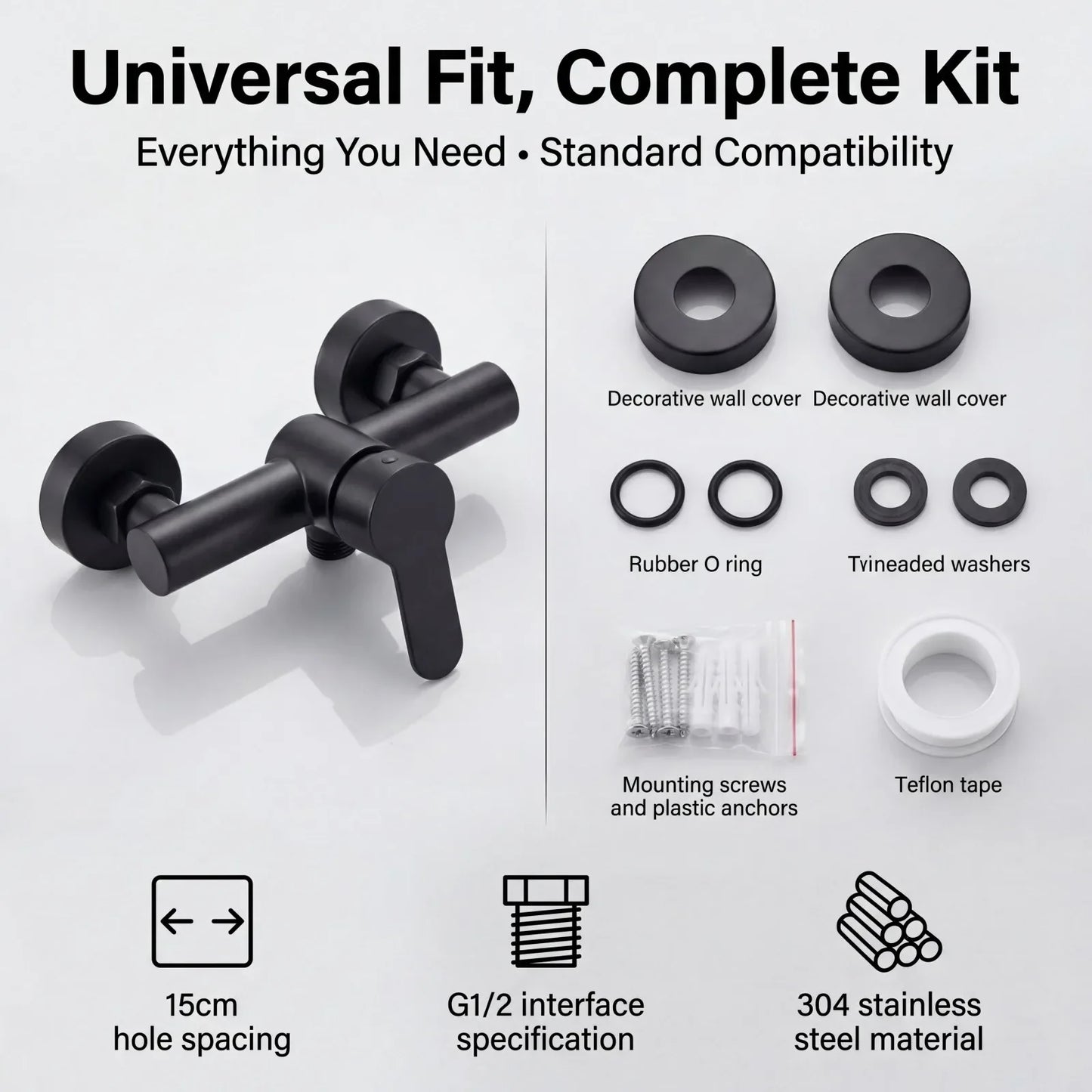 304 Stainless Steel Bathroom Shower Faucet Wall Mounted Triple Tub Faucet Hot and Cold Water Mixing Valve Faucet with G1/2 Inch