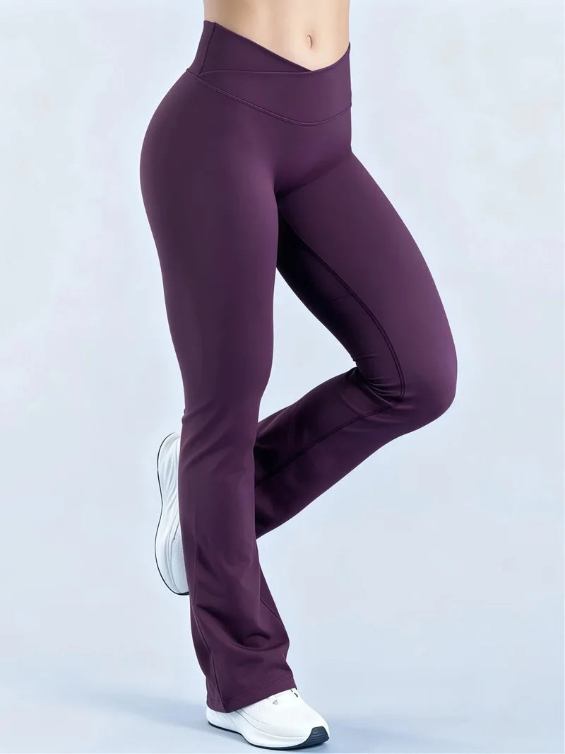 Crossover Waist Flare Leggings Women Seamless Bell Bottom Yoga Pants Butt Lifting Tummy Control Gym Fitness Flared Leggings