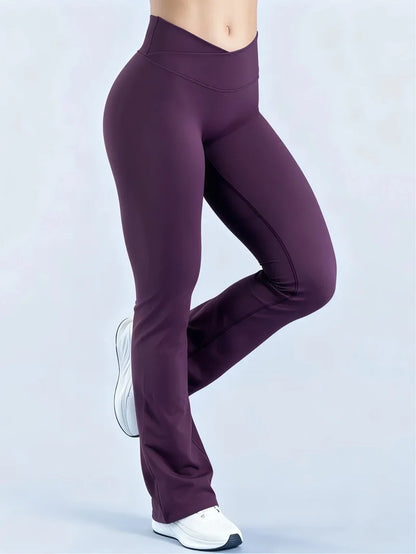 Crossover Waist Flare Leggings Women Seamless Bell Bottom Yoga Pants Butt Lifting Tummy Control Gym Fitness Flared Leggings
