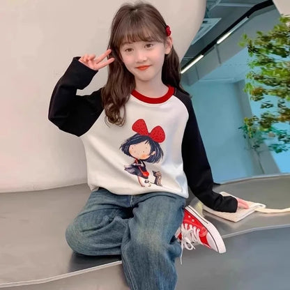 Cotton Kids T-shirt T-shirts Girl Long Sleeve Girls 2025 Children's Clothing Clothes From 11 12 Years Old 8 Spring Autumn Korean