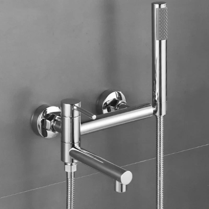Bathroom Bathtub Shower Faucet with Swivel Tub Spout and Handhold Shower Brass Wall Mounted Hot Cold Water Mixer Bath Tap