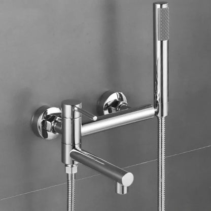 Bathroom Bathtub Shower Faucet with Swivel Tub Spout and Handhold Shower Brass Wall Mounted Hot Cold Water Mixer Bath Tap