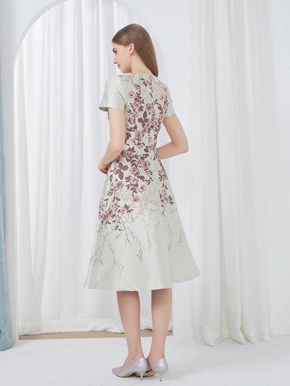 DEVCHATA Elegant Flower Jacquard Dress New Luxury Summer Boho Floral Fashion Party Clothing Mid-Calf Ball Gown Casual Vestidos