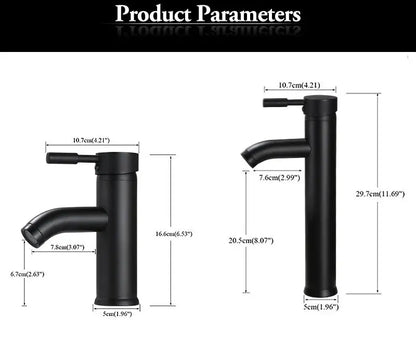 Black Minimalist Style Bathroom Faucet Hot Cold Water Sink Mixer Tap Stainless Steel Basin Faucets