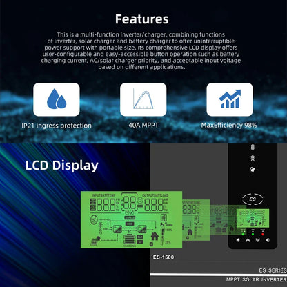 Anern 3000W 1600W 1500W 1000W Hybrid Inverter 24V 12V Buil in 80A MPPT Off Grid Solar Inverters MAX PV 400Vdc 150Vdc