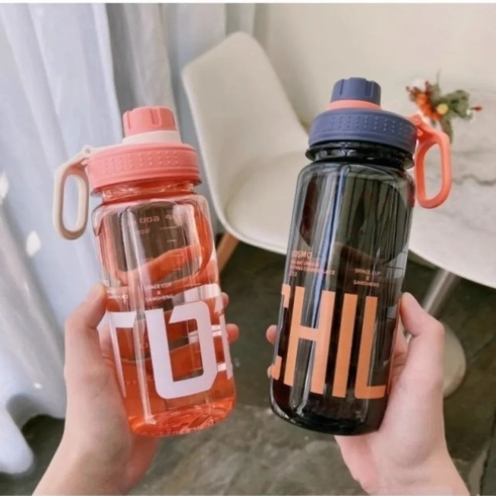 0.6L/0.8L/1L Large Capacity Water Bottles Leak Proof Lightweight Clear Drink Bottle with Handle Strap Plastic Sports Shaker Cup