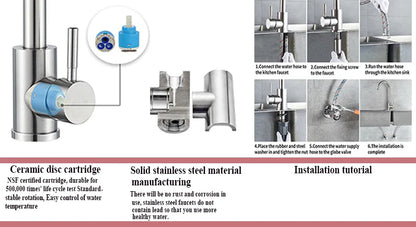 304 Stainless Steel Kitchen Faucet  Hot and Cold Water Mixer  360 degree rotation Basin installation Comes with 60cm hose