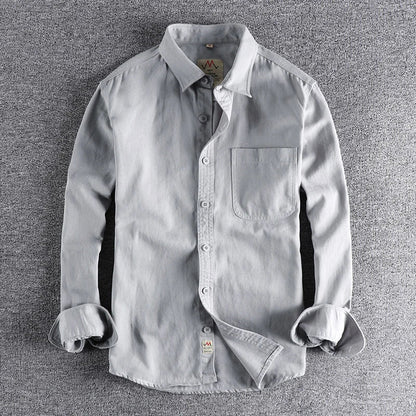Coarse twill cotton wash-and-wear long-sleeved shirt man-n simple trend pocket spring and autumn casual shirt