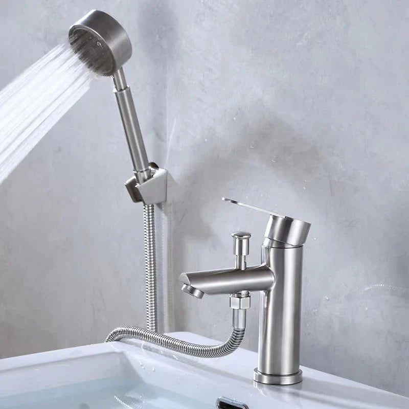 Bathroom Basin Faucet Stainless Steel Single Handle Sink Faucets Cold and Hot Water Mixer Bathtub Tap with Shower Set