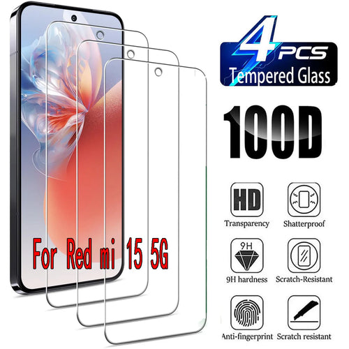 9H Tempered Glass Film For Xiaomi Redmi 15 5G 2/4Pcs HD Screen Protector Glass