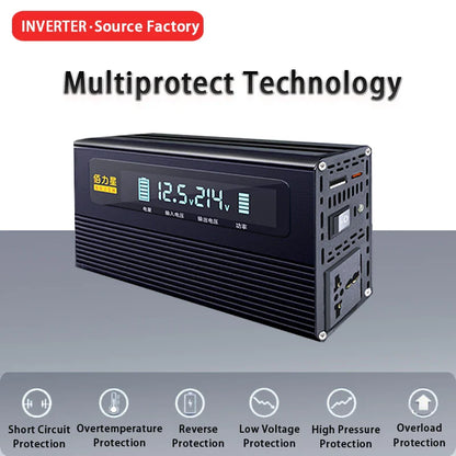 12V 24V To 220V 1000W Power Inverter LCD Display EU Socket Solar Inverter USB Type-c Fast Charging for Phone Laptops Car