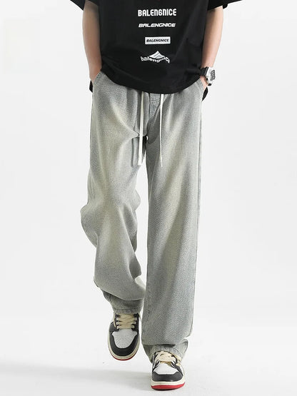 American Retro Dstring Jeans Loose Straight Casual Pants High Street Vibe Wide Leg Summer New Sle for Men Youth Faion
