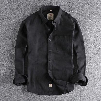Coarse twill cotton wash-and-wear long-sleeved shirt man-n simple trend pocket spring and autumn casual shirt
