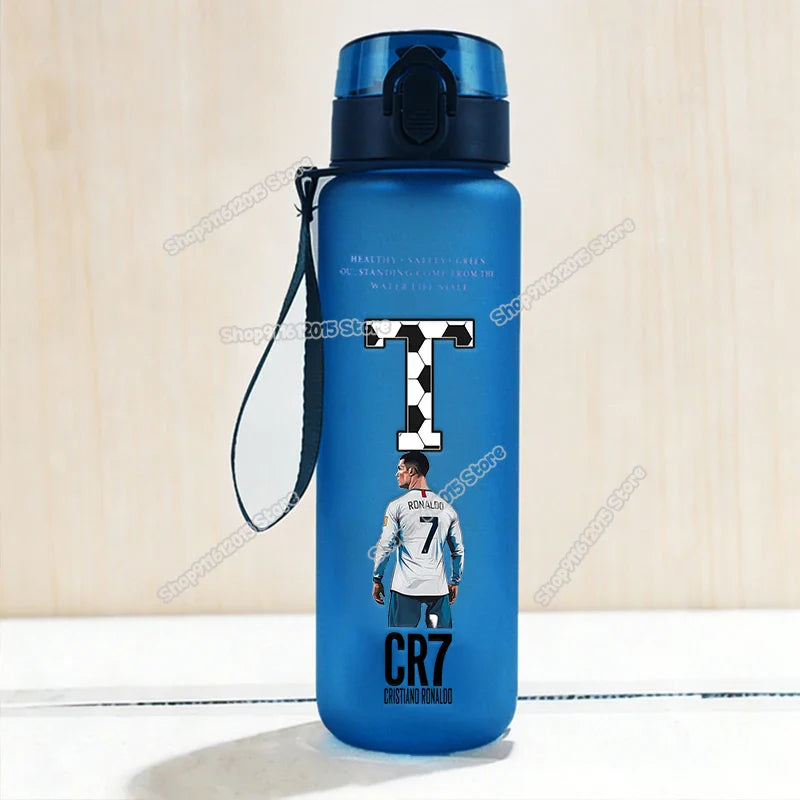 650ml CR7 Ronaldo Water Bottle Soccer Star Letter A-Z Children Outdoor Drink Bottle School Kids Straw Cup Boy Girl Sport Jugs