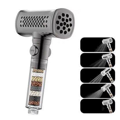 5 Modes High Pressure Shower Head Anti Limestone Filter Hygienic Remove Calcario Shower with Holder and Hose Bath Accessories