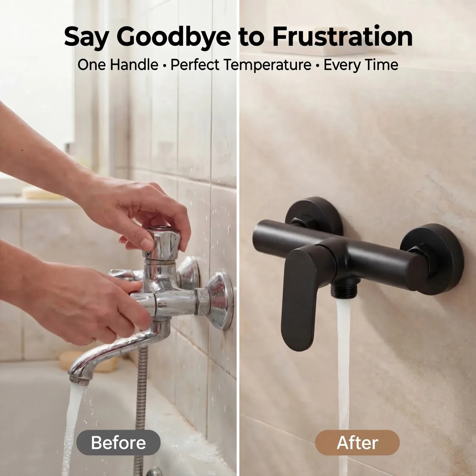 304 Stainless Steel Bathroom Shower Faucet Wall Mounted Triple Tub Faucet Hot and Cold Water Mixing Valve Faucet with G1/2 Inch