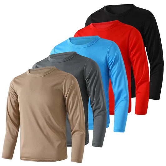 1/5 Set Of 2026 Spring/Summer New Item Youth Solid Color Sports Quick Drying Long Sleeved Casual T-shirt For 13-16 Year Old Boys