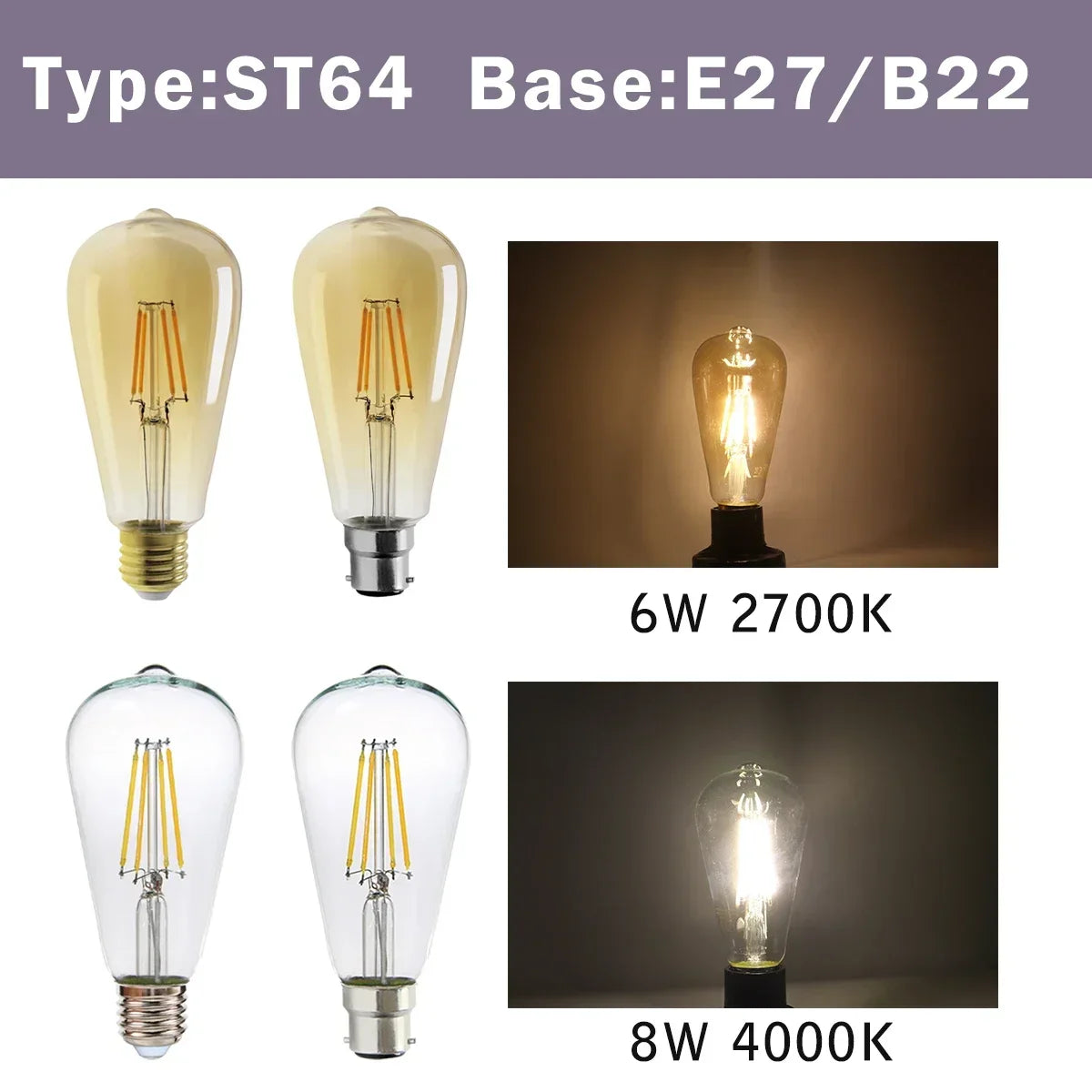 2PCS LED Filament Bulb E14 E27 C35 C35T ST64 G80 A60 220V 4W 9W Warm White Glass 360 Degree Edison Retro Candle Light Blubs
