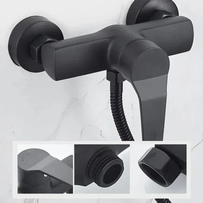 Black Wall-Mounted Shower Mixer Faucet - Single Handle Hot/Cold Water Control Valve for Household Bathroom Accessories