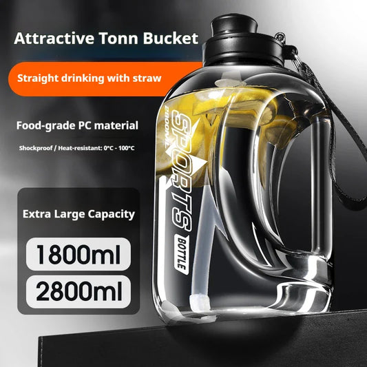 1.8L/2.8L Large Capacity Sport Water Bottle Men's Fitn Cup with Straw Portable Outdoor Big Belly Cup Durable Water Jug for Men