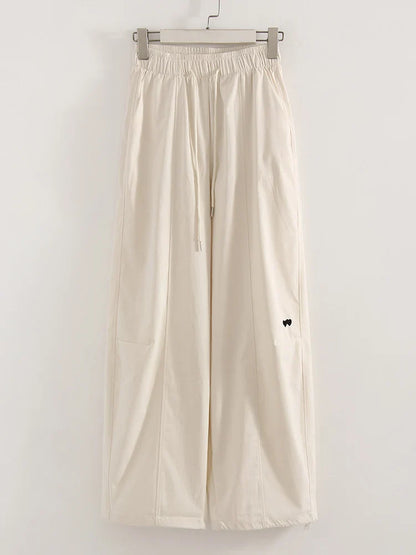 Blue Straight Pants For Women Elastic Wiast Jogger Quick-dry Sweatpants Baggy Embroidery Trousers Ladies Wide Leg Sport Pants