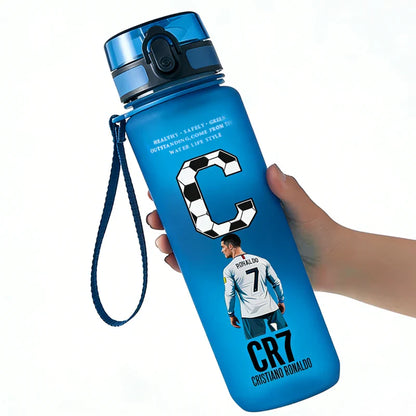 650ml CR7 Ronaldo Water Bottle Soccer Star Letter A-Z Children Outdoor Drink Bottle School Kids Straw Cup Boy Girl Sport Jugs