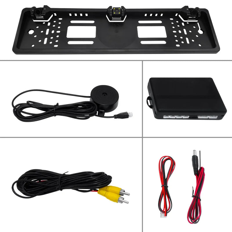 Car Camera 3in1  Parking Sensor European License Plate Frame Backup 4 LED Waterproof  Rear View Reversing Radar System