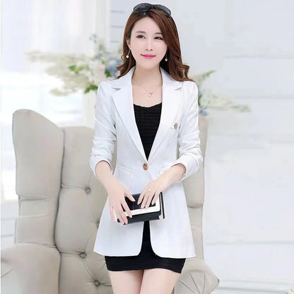 2026 New Spring Autumn Women Blazer Jacket Solid Single Button Mid Long Suit Slim Large Size Ladies Business Office Blazer Coat