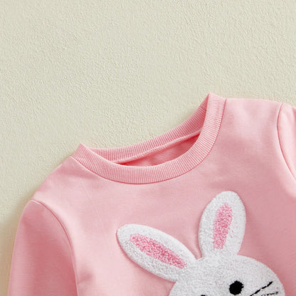 Citgeett Spring Easter Kids Toddler Girls Outfits Long Sleeve Bunny Embroidery Sweatshirt Tulle Skirt Set Clothes