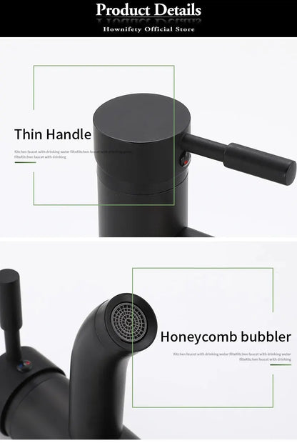 Black Minimalist Style Bathroom Faucet Hot Cold Water Sink Mixer Tap Stainless Steel Basin Faucets