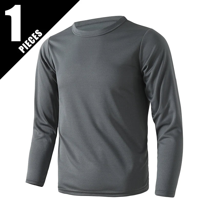 1/5 Set Of 2026 Spring/Summer New Item Youth Solid Color Sports Quick Drying Long Sleeved Casual T-shirt For 13-16 Year Old Boys
