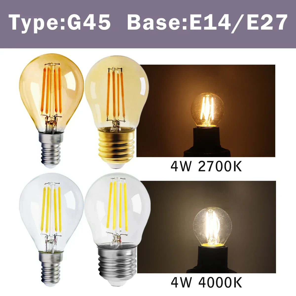 2PCS LED Filament Bulb E14 E27 C35 C35T ST64 G80 A60 220V 4W 9W Warm White Glass 360 Degree Edison Retro Candle Light Blubs