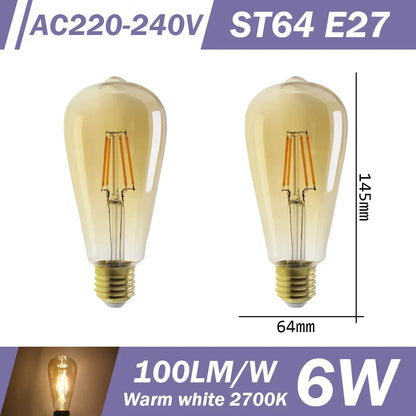 2PCS LED Filament Bulb E14 E27 C35 C35T ST64 G80 A60 220V 4W 9W Warm White Glass 360 Degree Edison Retro Candle Light Blubs