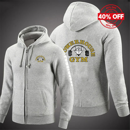 2025 Spring And Autumn Man's Loose Comfortable Versatile Hoodies Coat Powerhouse Gym Logo Logo Print Zipper Hooded Slim Jacket