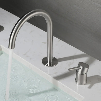 304 Stainless Steel Widespread Bathroom Basin Faucet Hot and Cold Mixed Water Wash Basin Faucet Deck Mounted Nickel /Black