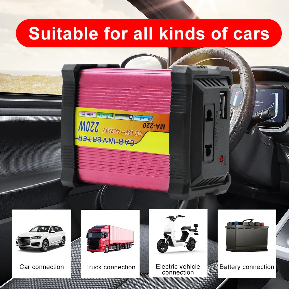 Car Power Inverter 220W Portable Multifunctional SUV RV Supply Inverter Auto Camping Battery Converter USB Voltage Transformer