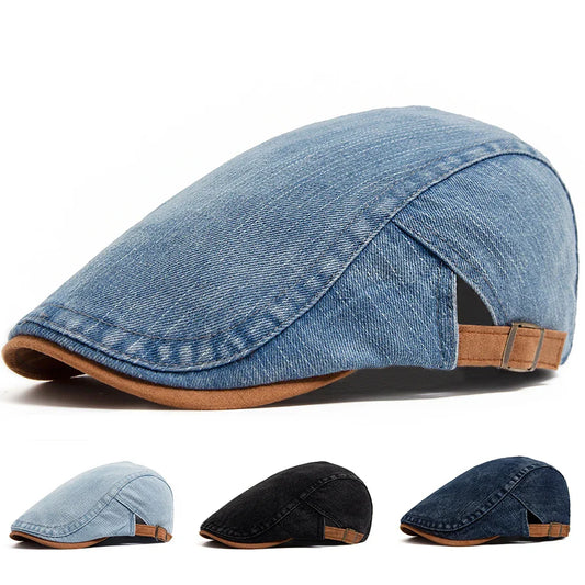 Denim Cotton Newsboy Cap Women Patchwork Brown Soft Beret Men Flat Visor Hat Vintage For Spring Autumn Summer Casual Adjustable
