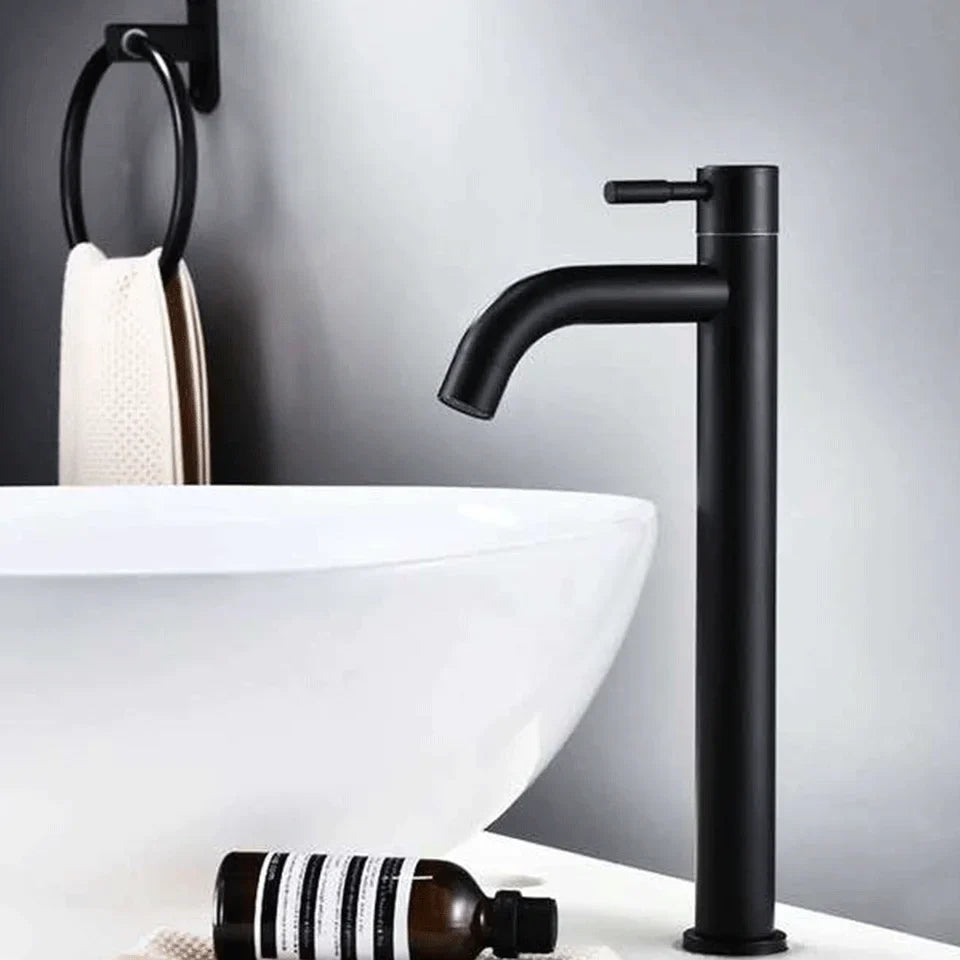A stainless steel washbasin faucet. Single cold water, 1/2 inch public bathroom. Bathroom balcony
