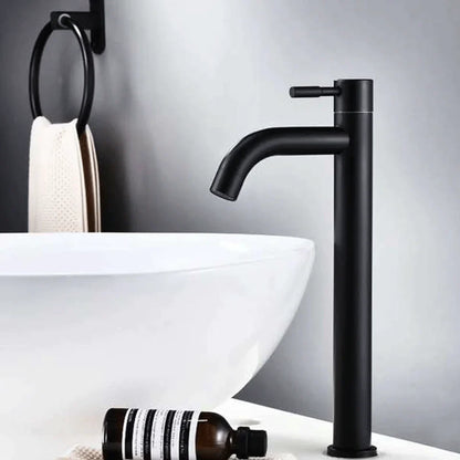 A stainless steel washbasin faucet. Single cold water, 1/2 inch public bathroom. Bathroom balcony