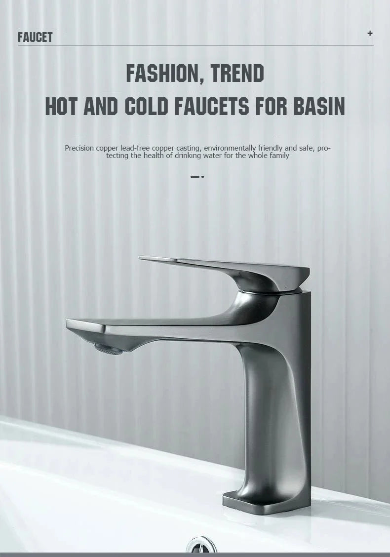 Brass Core Modern Bathroom Sink Faucet Single Handle Deck Mounted Wash Basin Water Tap Hot And Cold Mixer