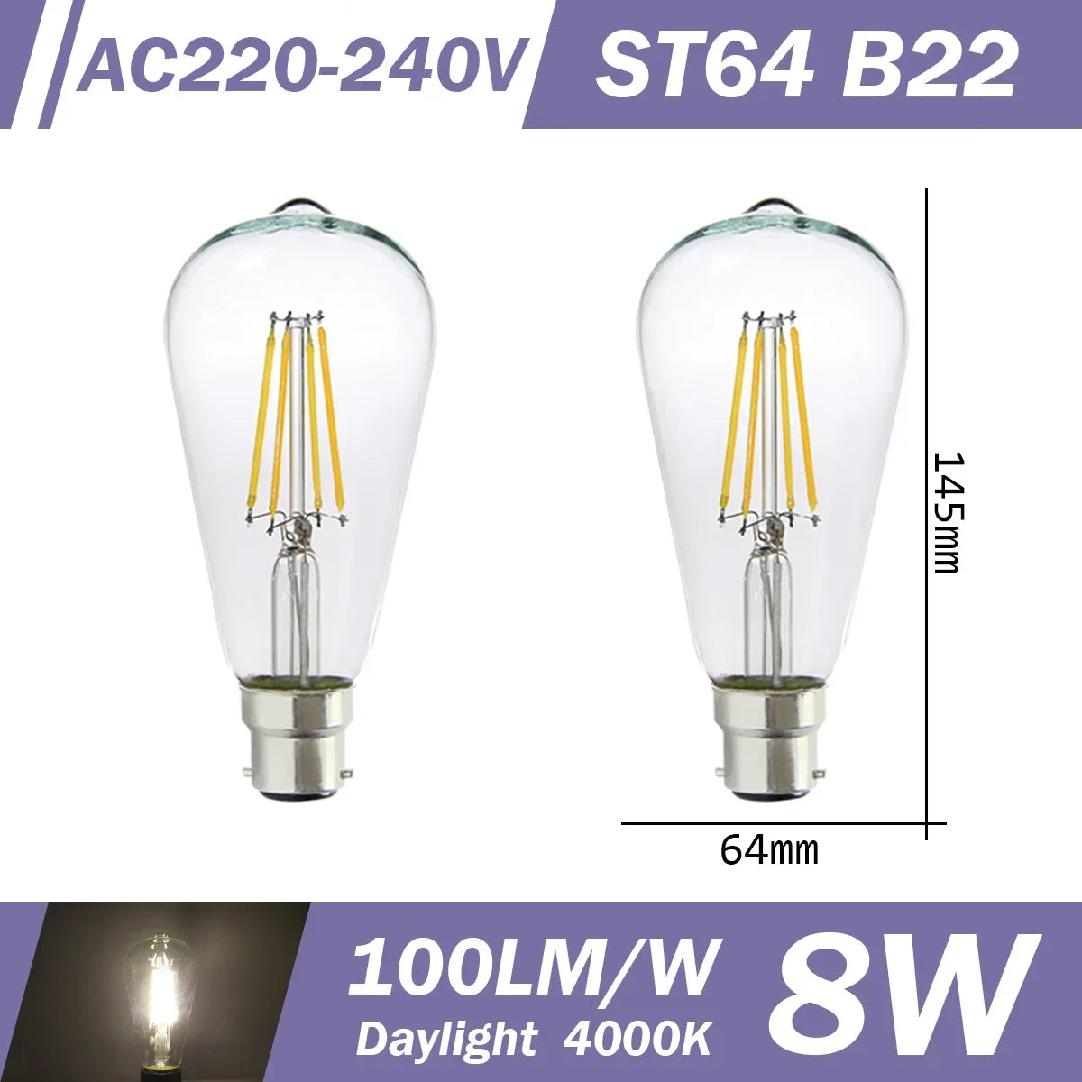 2PCS LED Filament Bulb E14 E27 C35 C35T ST64 G80 A60 220V 4W 9W Warm White Glass 360 Degree Edison Retro Candle Light Blubs
