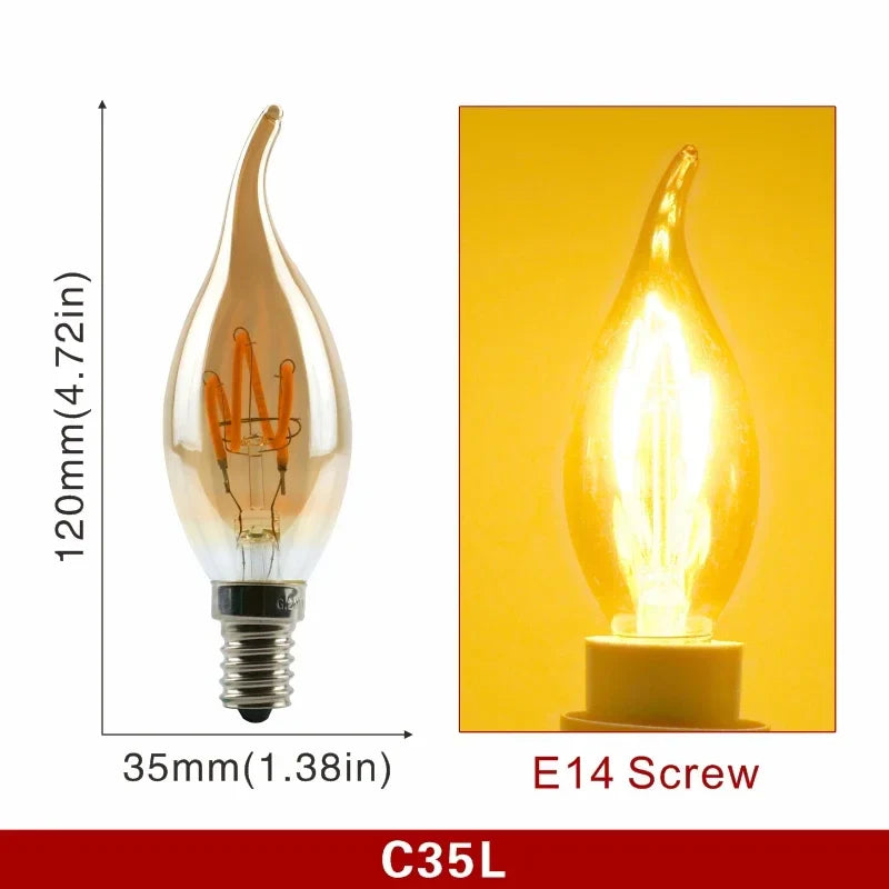 E14 E27 Retro LED Spiral Filament Light Bulb 4W Warm Yellow 220V C35 A60 T45 ST64 T185 T225 G80 G95 G125 Vintage Edison Lamp
