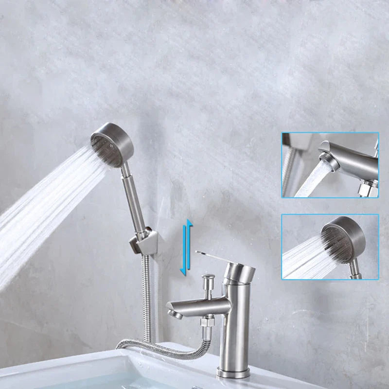 Bathroom Basin Faucet Stainless Steel Single Handle Sink Faucets Cold and Hot Water Mixer Bathtub Tap with Shower Set