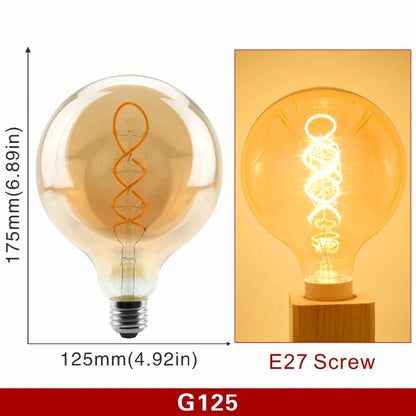 E14 E27 Retro LED Spiral Filament Light Bulb 4W Warm Yellow 220V C35 A60 T45 ST64 T185 T225 G80 G95 G125 Vintage Edison Lamp